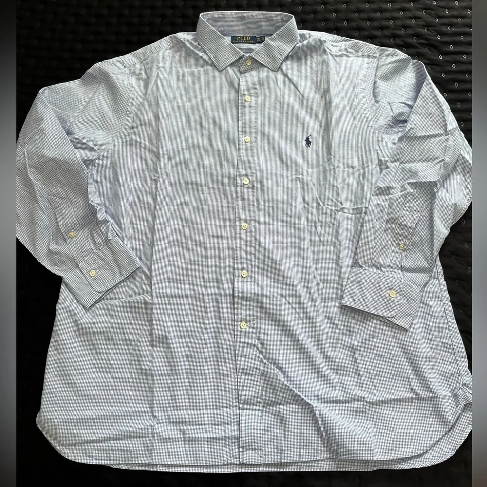 Polo Ralph Lauren Shirt Mens 18 34/35 Blue Check Button-Down Long Sleeve preppy
